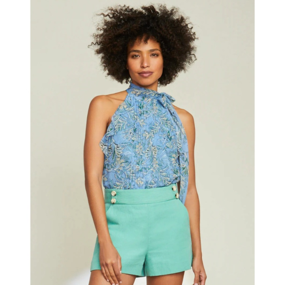 Veronica Beard Dali Floral Silk Top In Aero Blue Sz 2 $398